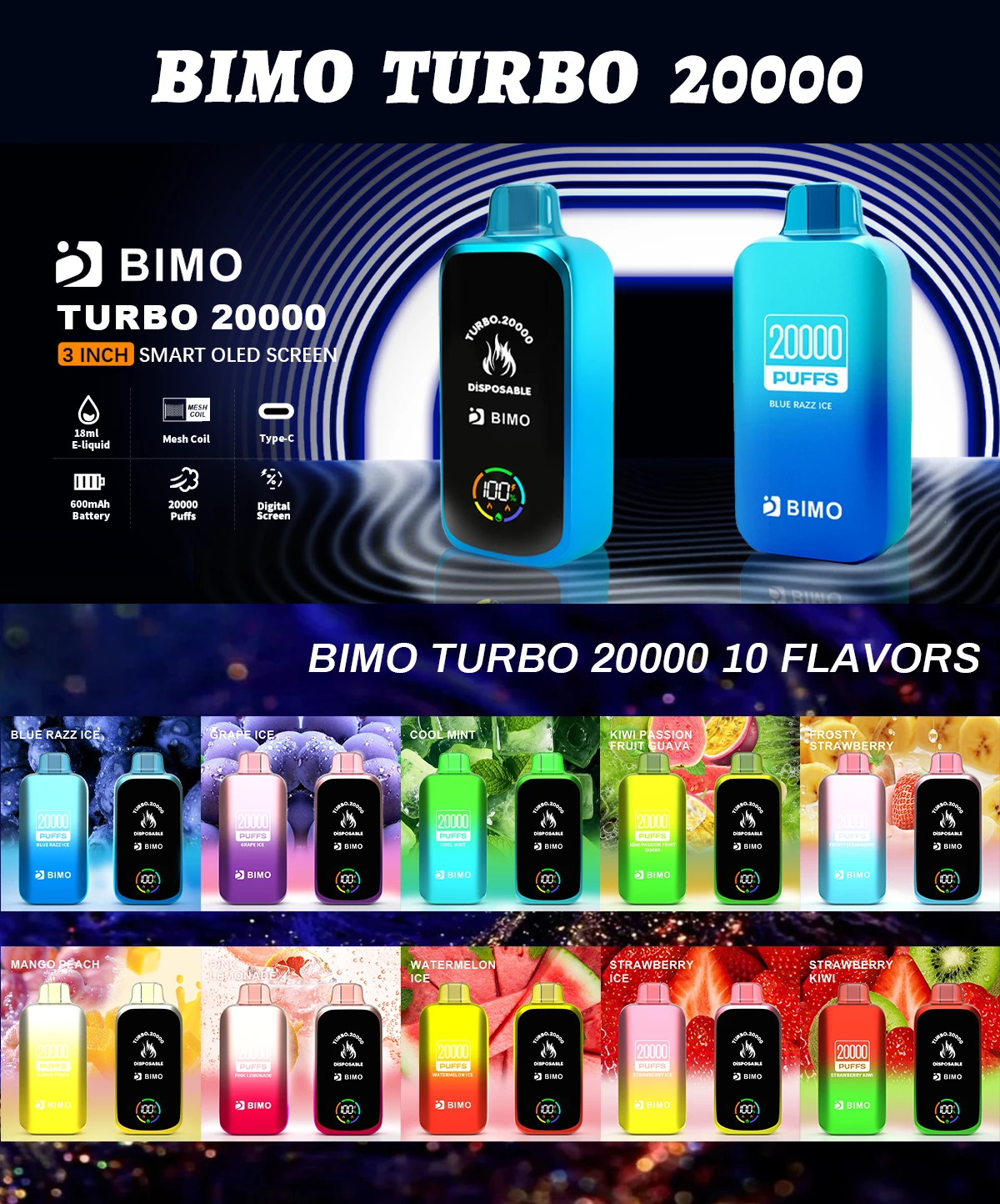 BIMO Turbo 20000 Puffs Rechargeable Disposable Vape Pen